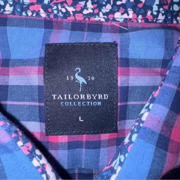 Tailorbyrd Shirt Mens Large Blue Pink Plaid Button Up Long Sleeve Flip Cuff - Picture 7 of 8